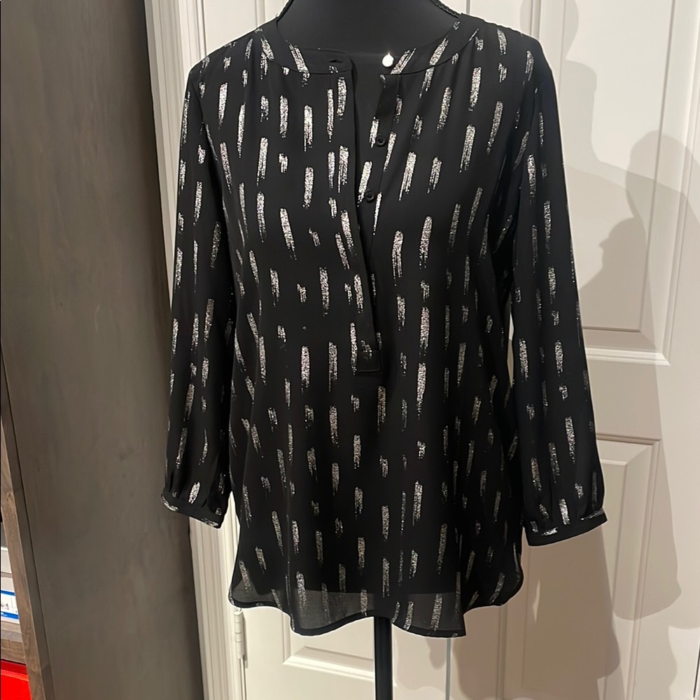 JM Collection Black Blouse with Metallic Highlights (D)